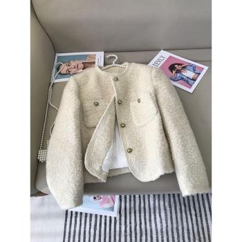 小香風高階短款加厚羊羔毛羽絨服
