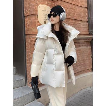 高階鵝絨服白鵝絨羽絨服女2024年新款連帽羽絨服冬季超輕加厚外套