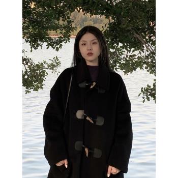 牛角扣毛呢外套女小個子2024新款秋冬季高階感韓系厚羊絨呢子大衣