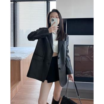早春西裝外套設計款時尚真皮皮衣