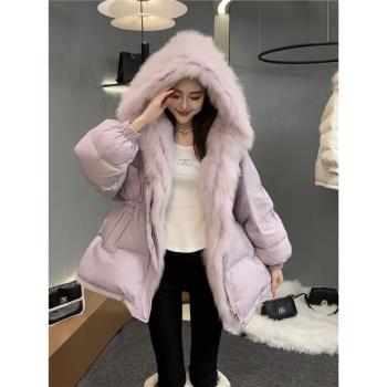 歐洲站毛毛連帽時尚休閑羽絨棉服