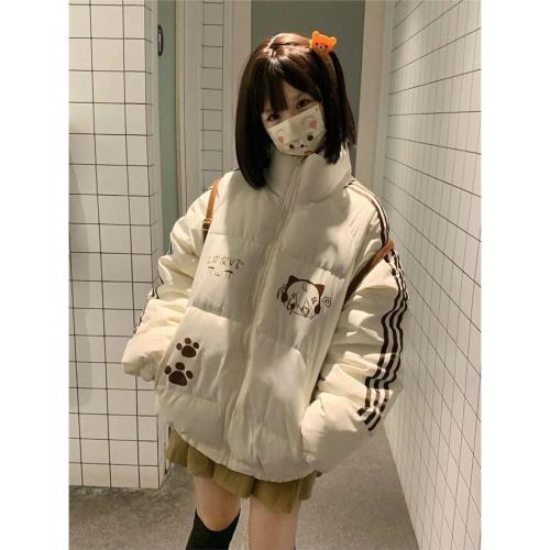 和小熊冬眠小個子立領棉服女保暖外套冬季新款寬松慵懶風加厚棉衣