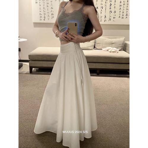 Wuuus【極簡Row風】私服三粒扣大裙擺半裙女新款垂感半身裙子氣質