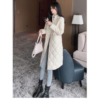 秋冬韓版時尚中長款菱格羽絨服