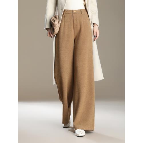 羊毛呢闊腿褲女秋冬高腰寬松垂感西裝褲高級感長褲時尚顯瘦直筒褲