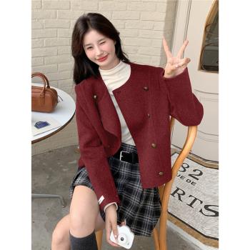 安可拉紅時尚氣質雙面呢羊毛大衣女冬季寬松毛呢外套短款雙面羊絨