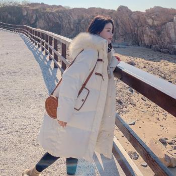 MJAE SRPKY米白色大毛領羽絨服女冬2024新款加厚中長款白鴨絨外套