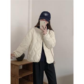 2024秋冬新款菱形格韓版小個子輕薄羽絨服女短款小圓領白鴨絨外套