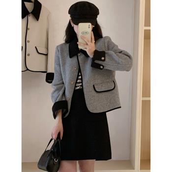 2025年冬季新款小香風羊毛呢短款外套女名媛雙面呢羊絨大衣小個子