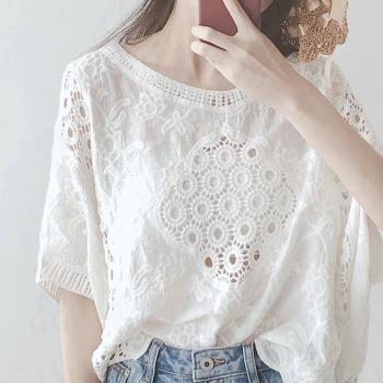 蕾絲襯衫女設計感小眾2023年夏季新款韓版寬松薄款鏤空洋氣上衣女