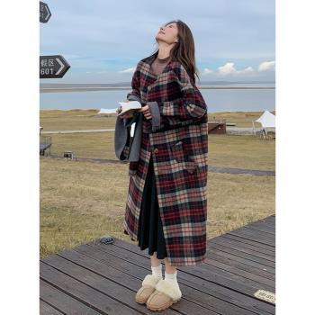 設計感兩面穿格紋雙面羊絨大衣女2024冬復古英倫風洋氣羊毛呢外套