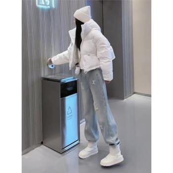 【下單發貨模特原版】2024冬季白鴨絨羽絨服肯豆風連帽短款麵包服