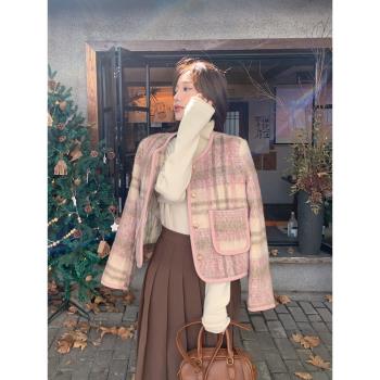 粉格小香風羽絨服外套女冬季2024新款千金風氣質名媛短款好看上衣