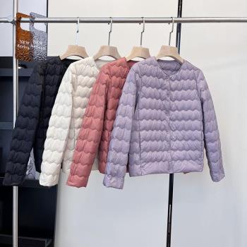 米粒家~輕薄90白鴨絨波浪型壓線V領圓領內穿短款羽絨服外套女冬新