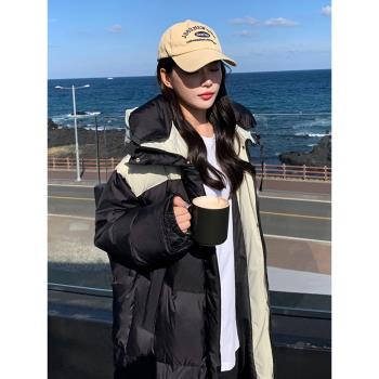 設計感黑色過膝長款羽絨服女冬2023新款韓版休閑保暖白鴨絨厚外套