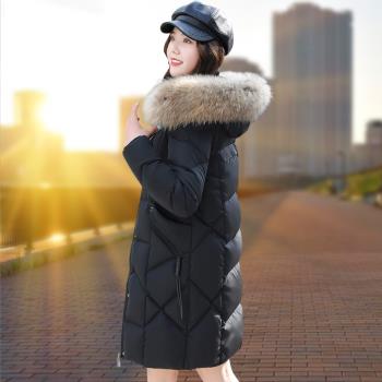 加厚媽媽款羽絨服女中長款2023冬季新款韓版寬松白鴨絨大毛領外套