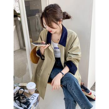 卡其色翻領風衣女春秋2024新款高階感氣質寬松韓版中長款工裝外套