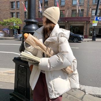 MJAE SRPKY米白色羽絨服女冬季2024新款連帽保暖90絨白鴨絨厚外套