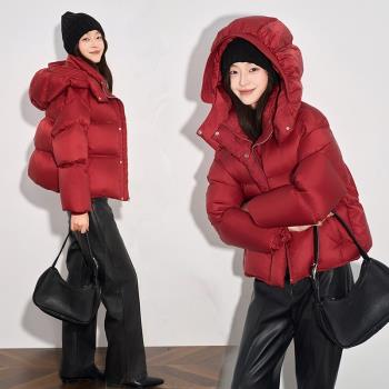 超輕90白鵝絨羽絨服女短款2024新款高階小個子連帽加厚麵包服冬季