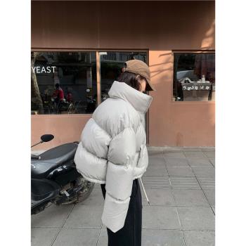 高階感炸街羽絨服女冬季2024新款短款立領加厚美式肯豆麵包服外套