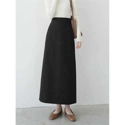 韓版毛呢一步裙冬季新款復古純色直筒裙包臀半身裙高腰中長款裙子