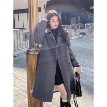 中長款過膝毛呢羽絨服外套女寬松2023新款韓版休閑白鴨絨呢子大衣