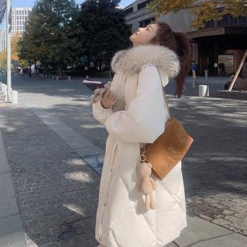 MJAE SRPKY白色中長款羽絨服女2024新款加厚大毛領白鴨絨冬季外套