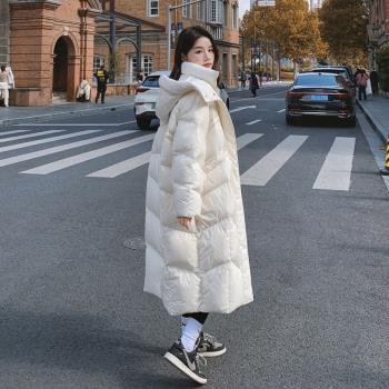 MJAE SRPKY米白色連帽羽絨服女2024冬季長款過膝保暖90白鴨絨外套