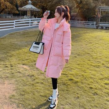 MJAE SRPKY粉色連帽羽絨服女冬季2024年新款加厚中長款白鴨絨外套