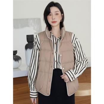 時尚羽絨馬甲女短款2024秋季新款寬松顯瘦白鴨絨背心休閑馬夾外套
