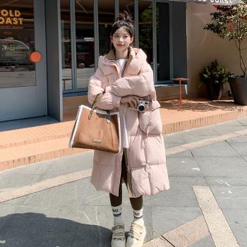 MJAE SRPKY粉色羽絨服女冬季2024年新款韓系連帽中長款白鴨絨外套