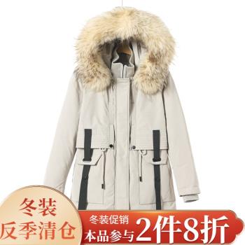 西湖閣老【利】冬裝 貉子毛皮毛領可拆卸連帽抽繩收腰羽絨服171