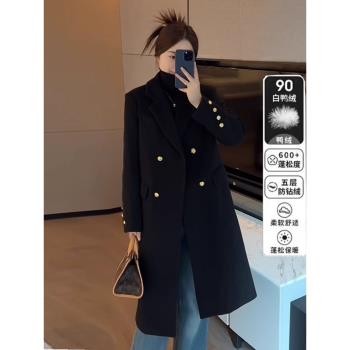 羽絨呢子大衣女中長款2023冬季新款抖音同款白鴨絨毛呢大衣羽絨服