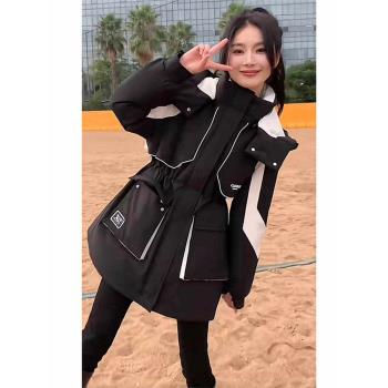中長款工裝沖鋒衣外套派克羽絨服