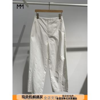 季麥檬春夏白色簡約純棉牛仔長褲