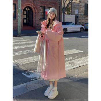 MJAE中長款粉色羽絨服女冬季2024年新款溫柔設計感加厚白鴨絨外套