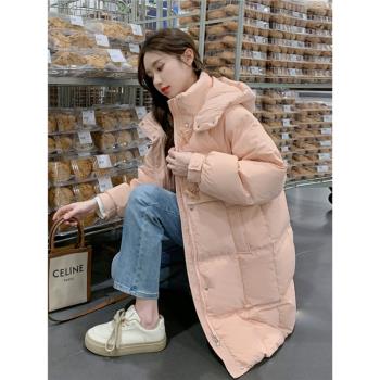 MJAE粉色牛角扣羽絨服女冬2024新款流行加厚保暖白鴨絨中長款外套