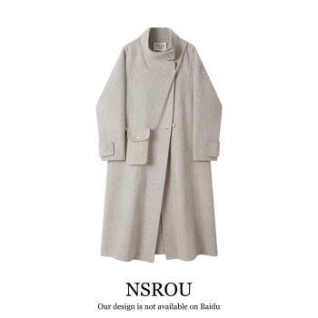 NSROU韓系英倫風雙面羊絨毛呢子大衣風衣女士秋冬季立領休閑外套