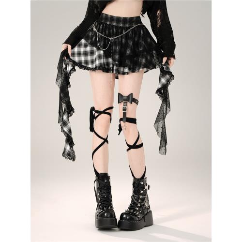 kellykitty鬼馬少女 #黑色格子波點半身裙夏網紗短裙不規則蓬蓬裙