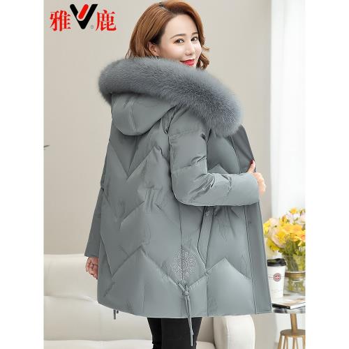 雅鹿中長款洋氣大碼加厚羽絨服