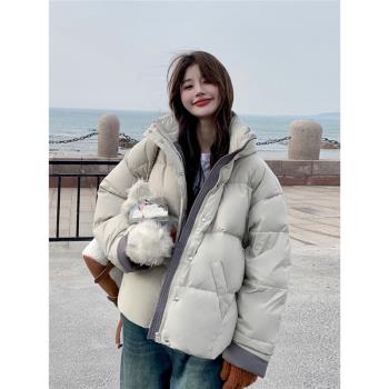 90白鴨絨連帽羽絨服女冬短款2024新款小個子學院風麵包服加厚外套