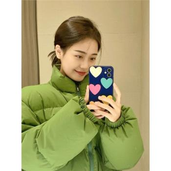 綠色韓版寬松加厚冬季短款羽絨服