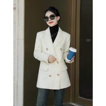 西裝雙面羊絨大衣女短款2024年冬季新款高階感小個子修身毛呢外套