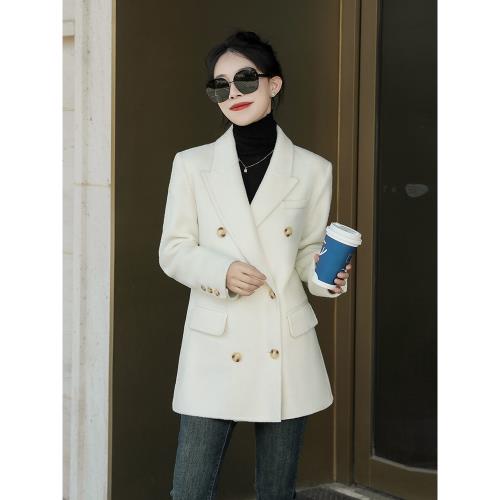 西裝雙面羊絨大衣女短款2024年冬季新款高級感小個子修身毛呢外套