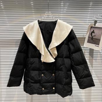 網紅雙排扣寬松羽絨棉衣棉服絲綢