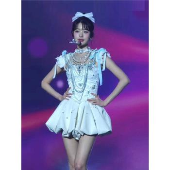 IVE演出服女團KPOP張元英同款舞蹈表演服白色重工套裝演出爵士服
