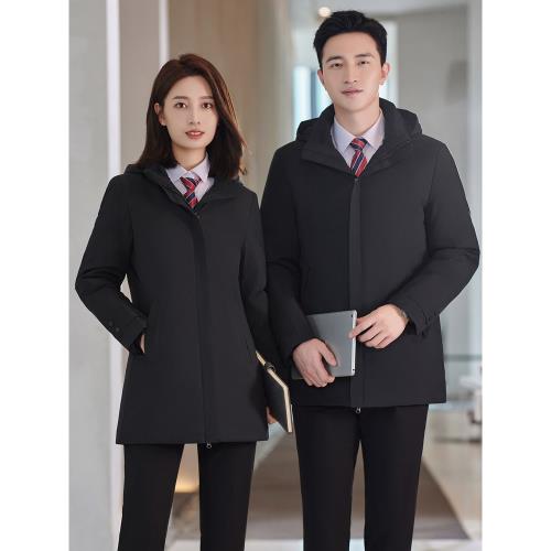 黑色派克棉服男女冬季加厚棉襖外套4S店售樓部物業工裝工作服棉衣