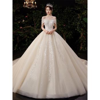 一字肩婚紗新款2025新娘小個子主婚紗法式宮廷風高級質感禮服輕奢