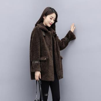 外套女皮毛一體寬松中長款外套