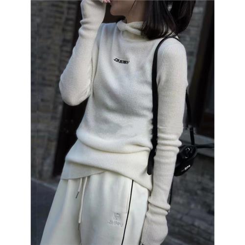 歐洲站秋冬刺繡連帽羊絨衫女修身韓版針織打底衫羊毛顯瘦薄款毛衣